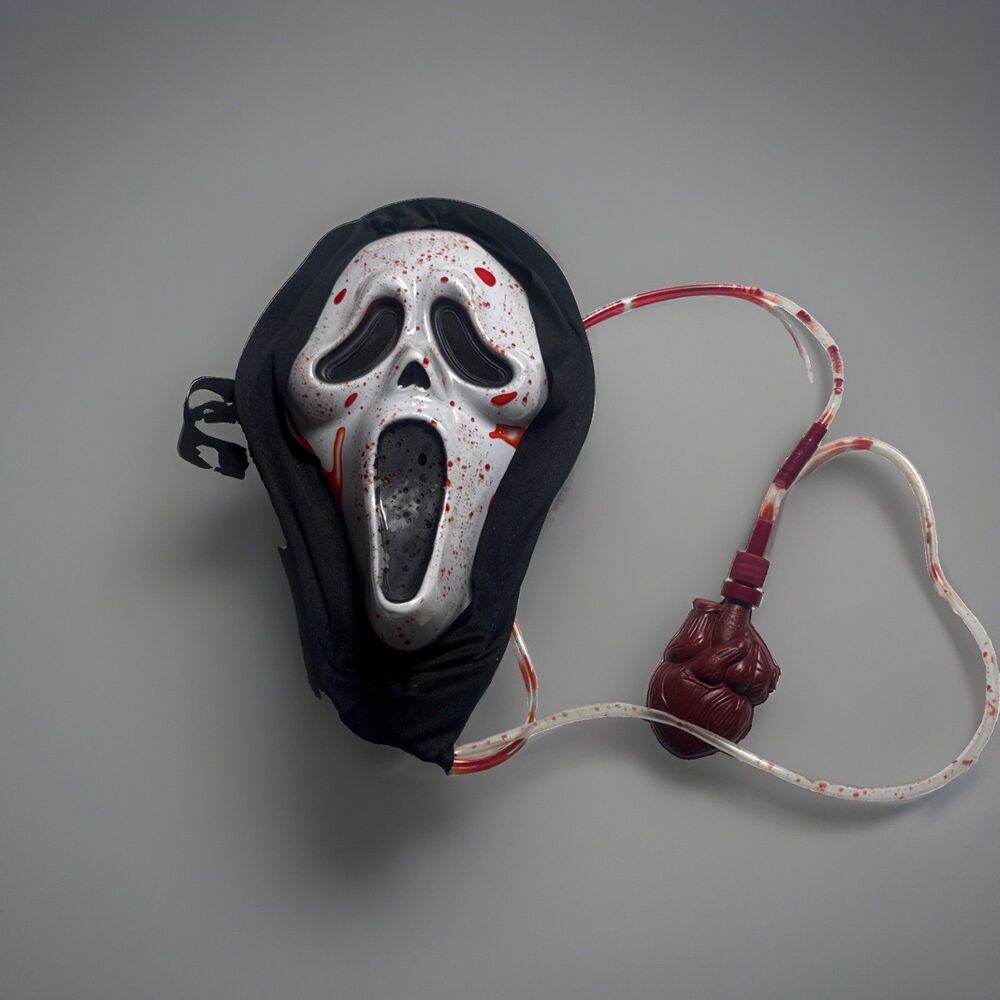 Scream Movie Ghost Face Bleeding Mask with Heart Blood Pump Halloween